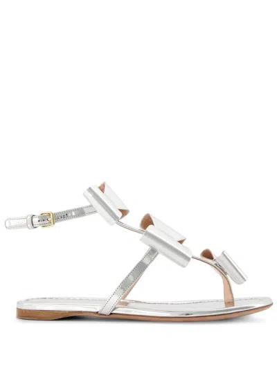 Giambattista Valli Pop Bow Metallic Leather Sandals In Silver