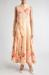 Giambattista Valli Poppy Print Tie Waist Cotton Poplin Sleeveless Shirtdress