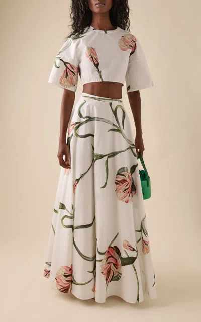 Giambattista Valli Printed Cotton Poplin Maxi Skirt In Ivory