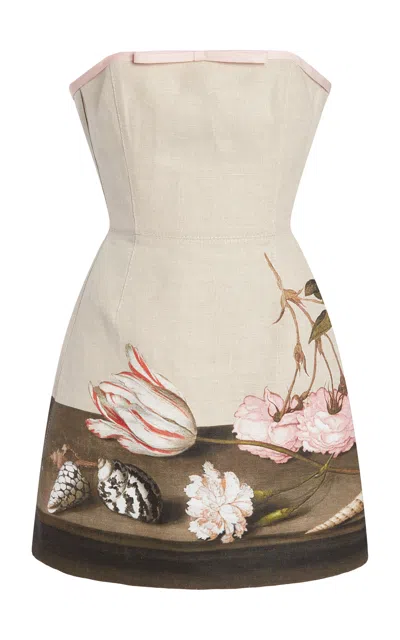 Giambattista Valli Printed Linen Mini Dress In Multi