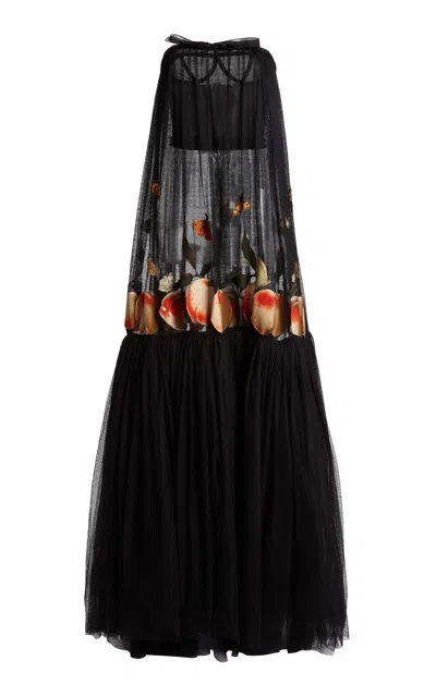 Giambattista Valli Printed Net Gown In Black