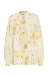 Giambattista Valli Floral-print Scarf-neck Chiffon Blouse In Off-white
