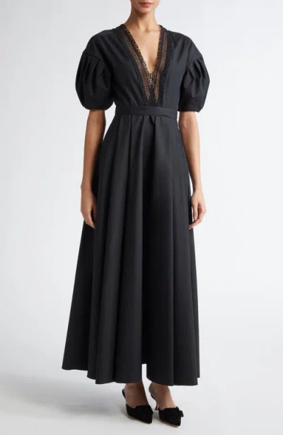 Giambattista Valli Puff Sleeve Cotton Poplin Maxi Dress In Black