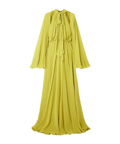 Giambattista Valli Pussy-bow Cape-effect Gathered Crepe Gown In Green