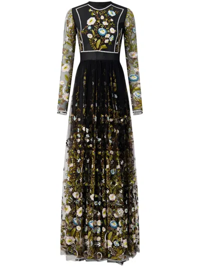 Giambattista Valli Ramages-embroidered Silk-tulle Gown In Black