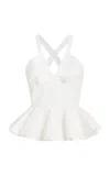 Giambattista Valli Rebrode Lace Peplum Top In White