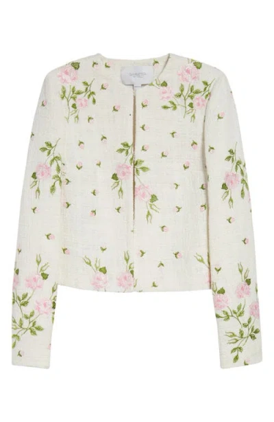 Giambattista Valli Rose Embroidered Cotton Blend Jacket