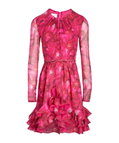 Giambattista Valli Rose Mania-print Silk-georgette Dress In Red