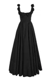 Giambattista Valli Rosette-detailed Cotton Poplin Maxi Dress In Black