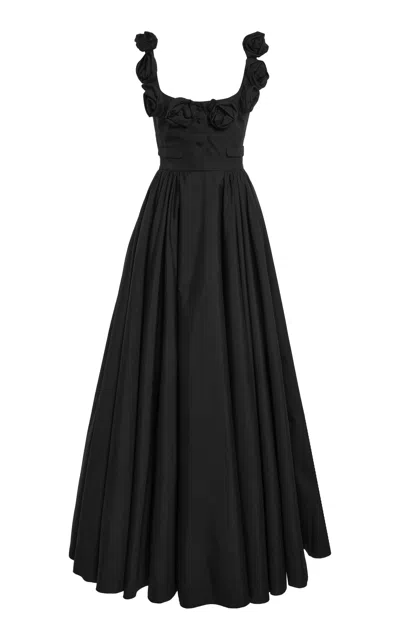 Giambattista Valli Rosette-detailed Cotton Poplin Maxi Dress In Black