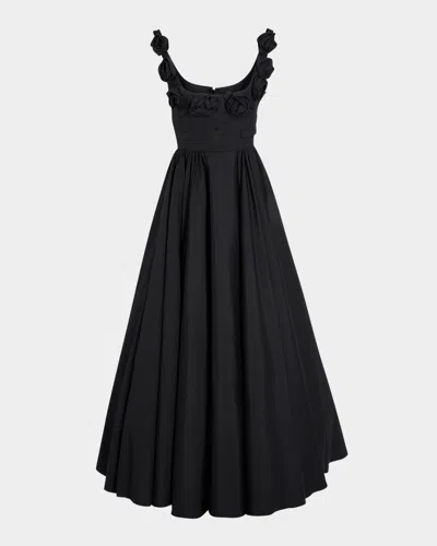 GIAMBATTISTA VALLI ROSETTE SCOOP-NECK FIT-&-FLARE DRESS