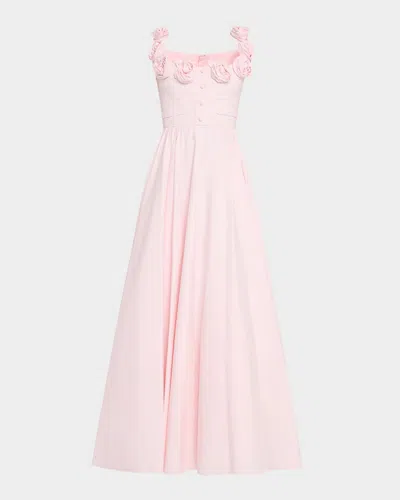 Giambattista Valli Rosette Scoop-neck Fit-&-flare Dress In Pale Rose