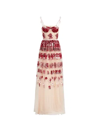Giambattista Valli Ruby Pansies Floral Embroidered Dress In Neutral