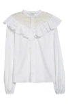 Giambattista Valli Ruffle Lace Yoke Cotton Poplin Top