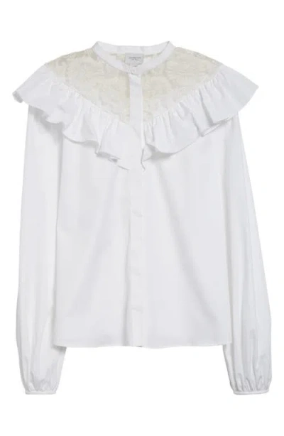 Giambattista Valli Ruffle Lace Yoke Cotton Poplin Top