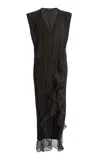 Giambattista Valli Ruffle-trimmed Wool Lamé Midi Dress In Black