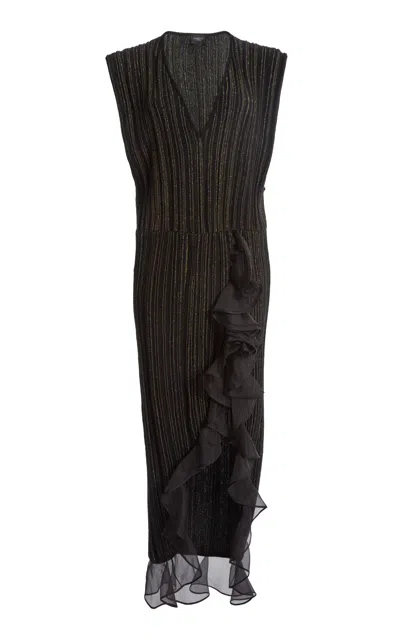 Giambattista Valli Ruffle-trimmed Wool Lamé Midi Dress In Black
