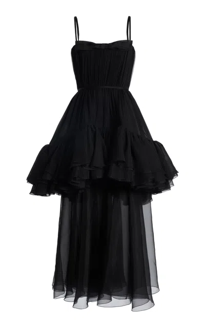 Giambattista Valli Ruffled Chiffon Midi Dress In Black