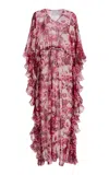 Giambattista Valli Ruffled Floral Georgette Caftan In Multi