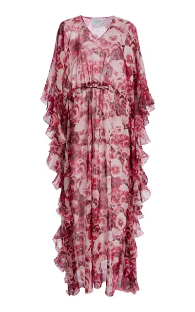 Giambattista Valli Ruffled Floral Georgette Caftan In Multi