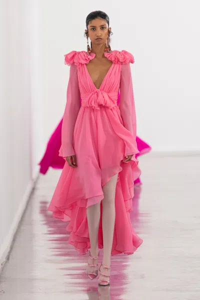 Giambattista Valli Ruffled Georgette Midi Dress In Pink | ModeSens