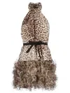 Giambattista Valli Ruffled Leopard Print Dress In Brown
