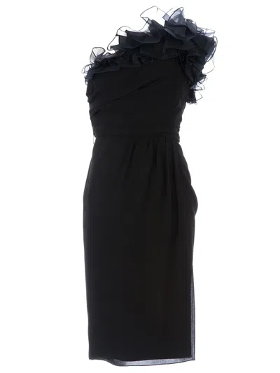 Giambattista Valli Ruffled One-shoulder Dress In Black