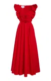 Giambattista Valli Ruffled Poplin Dress In Red