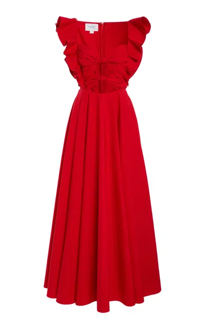 Giambattista Valli Ruffled Poplin Dress In Red