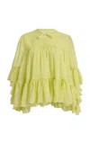 Giambattista Valli Ruffled Silk Sable Blouse In Green