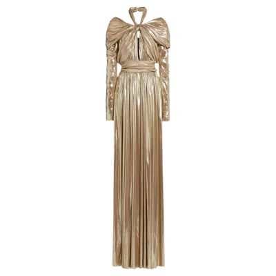 Pre-owned Giambattista Valli Runway F/w 2023 Gold Lamé Goddess Gown Nwt It 46 In Brown