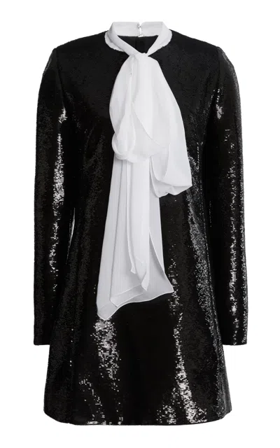 Giambattista Valli Scarf-detailed Sequined Mini Dress In Black