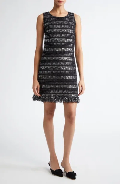 Giambattista Valli Sequin & Metallic Tweed Shift Dress In Black/silver