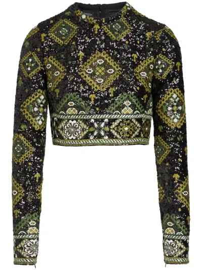 Giambattista Valli Sequin-embellished Crop Top In Black