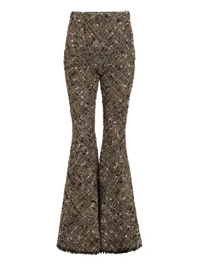 Giambattista Valli Sequin-embellished Flared Trousers In Brown