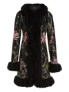 Giambattista Valli Sequin Floral Embroidered Coat With Faux Fur Trim In Black