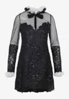 Giambattista Valli Sheer Sleeve Polka Dot Mini Dress In Black