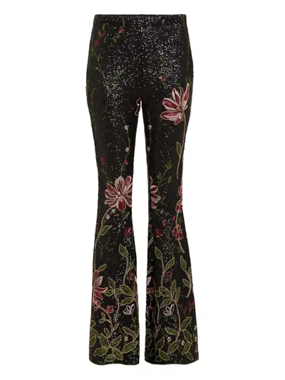 Giambattista Valli Sequin-floral Flared Trousers In Black