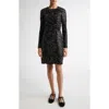 Giambattista Valli Sequin Long Sleeve Tweed A-line Dress In Black