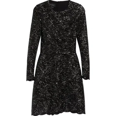 Giambattista Valli Sequin Long Sleeve Tweed A-line Dress In Black