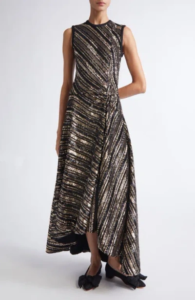 GIAMBATTISTA VALLI GIAMBATTISTA VALLI SEQUIN STRIPE ASYMMETRIC MIDI DRESS
