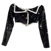 Giambattista Valli Sequined Off-shoulder Crop Top In Black Polyester In Black