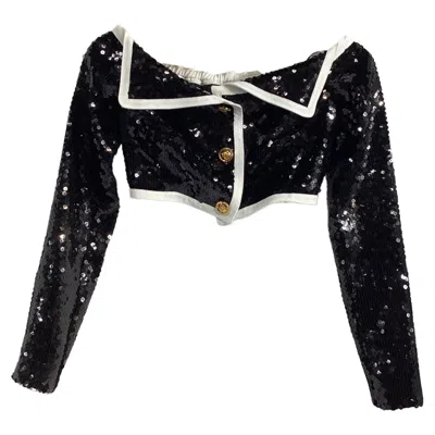 Giambattista Valli Sequined Off-shoulder Crop Top In Black Polyester