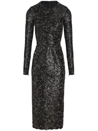 Giambattista Valli Sequined Tweed Midi Dress In Black