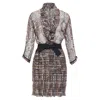 Giambattista Valli Sheer Silk Wool Blend Tweed Contrast Dress In Brown