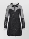 Giambattista Valli Sheer Sleeve Polka Dot Mini Dress In Black
