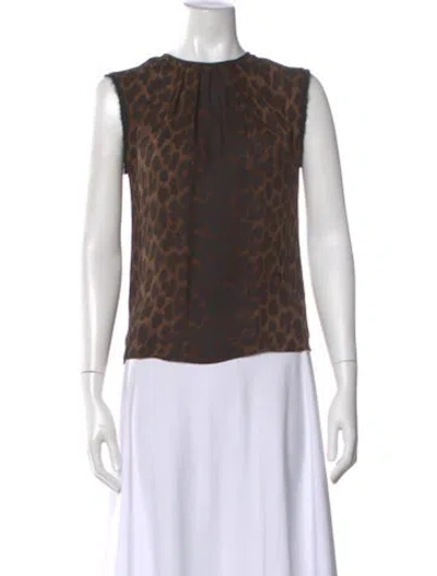 Pre-owned Giambattista Valli Silk Animal Print Blouse In Brown