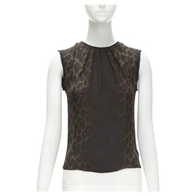 Pre-owned Giambattista Valli Silk Brown Black Ombre Leopard Gathered Neck Vest It38 Xs