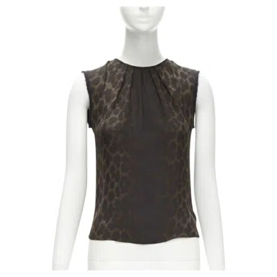 Pre-owned Giambattista Valli Silk Brown Black Ombre Leopard Gathered Neck Vest It38 Xs