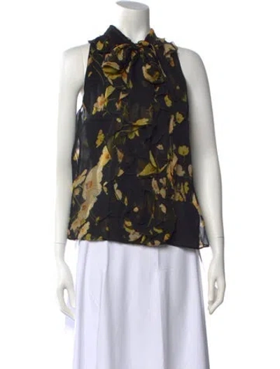 Pre-owned Giambattista Valli Silk Floral Print Blouse In Black
